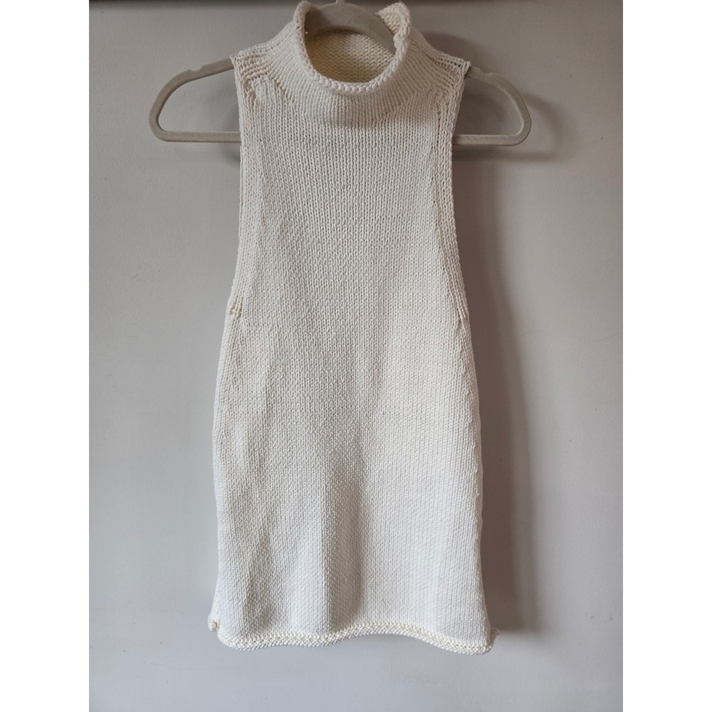 Pilcro Women's Cream Ivory Sleeveless Roll Neck Knit Sweate Small